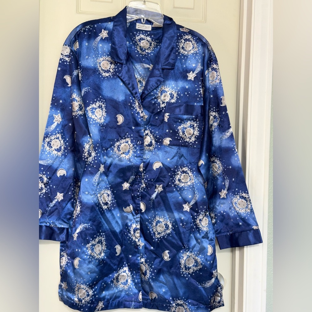 Vintage 90’s Celestrial Star & Moon Blue Starry Night Women's Satin Pajamas